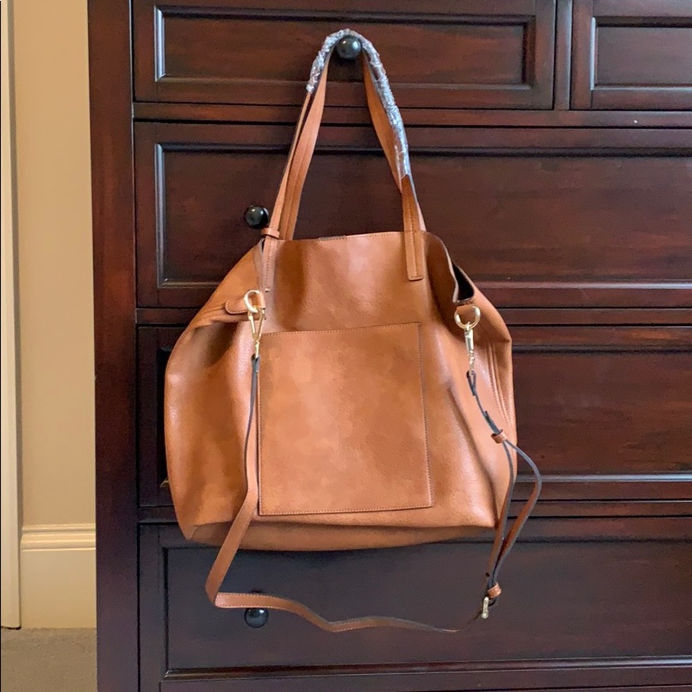 Steer Level Tan faux leather tote bag